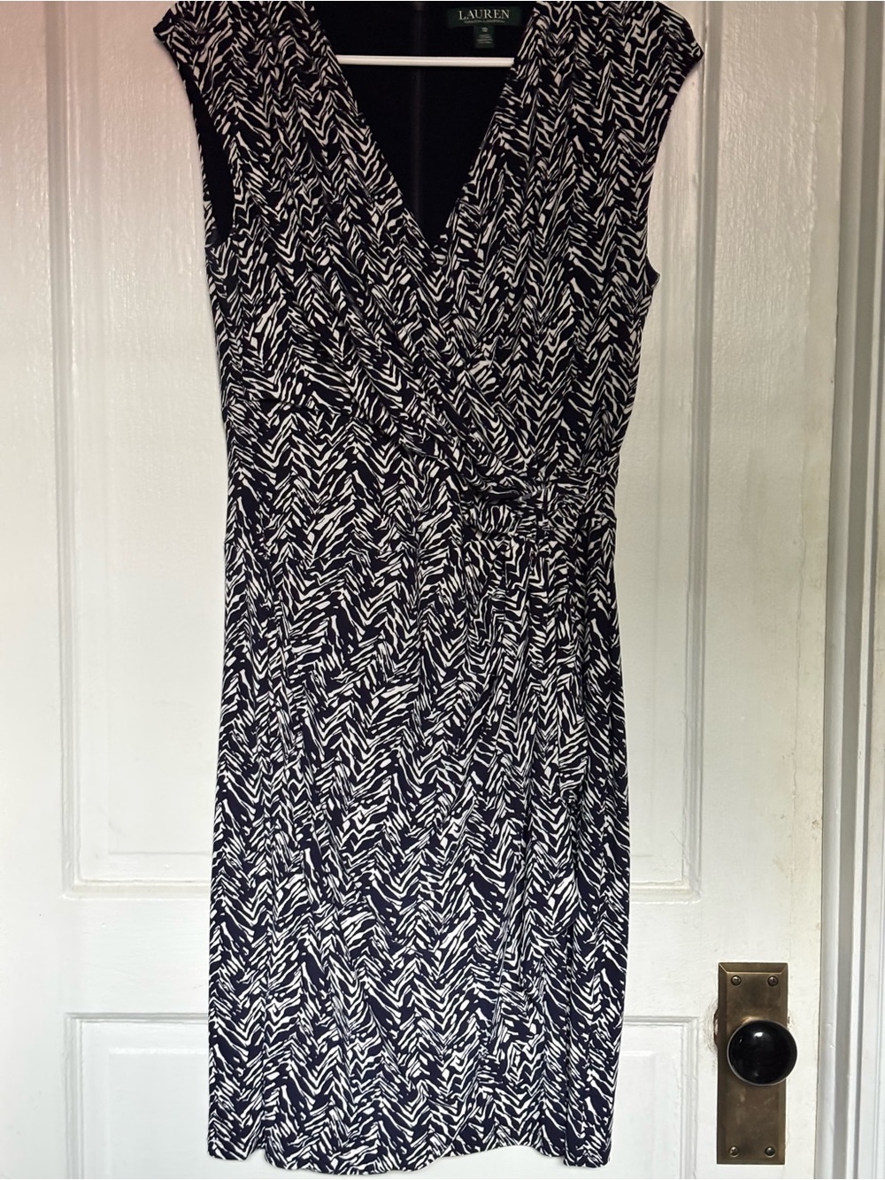 Lauren Ralph Lauren Navy Chevron Faux Wrap Sheath Dress Size 10